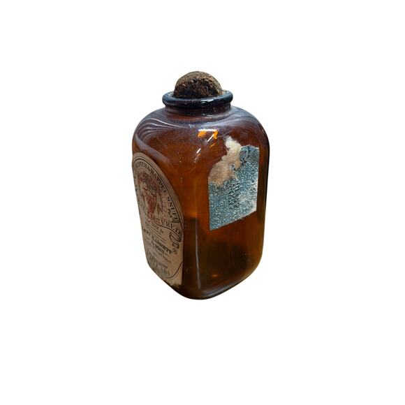 Vintage Levi Garrett & Sons Amber Snuff Bottle Jar Cork Scotch Rappee Empty - Picture 2 of 5